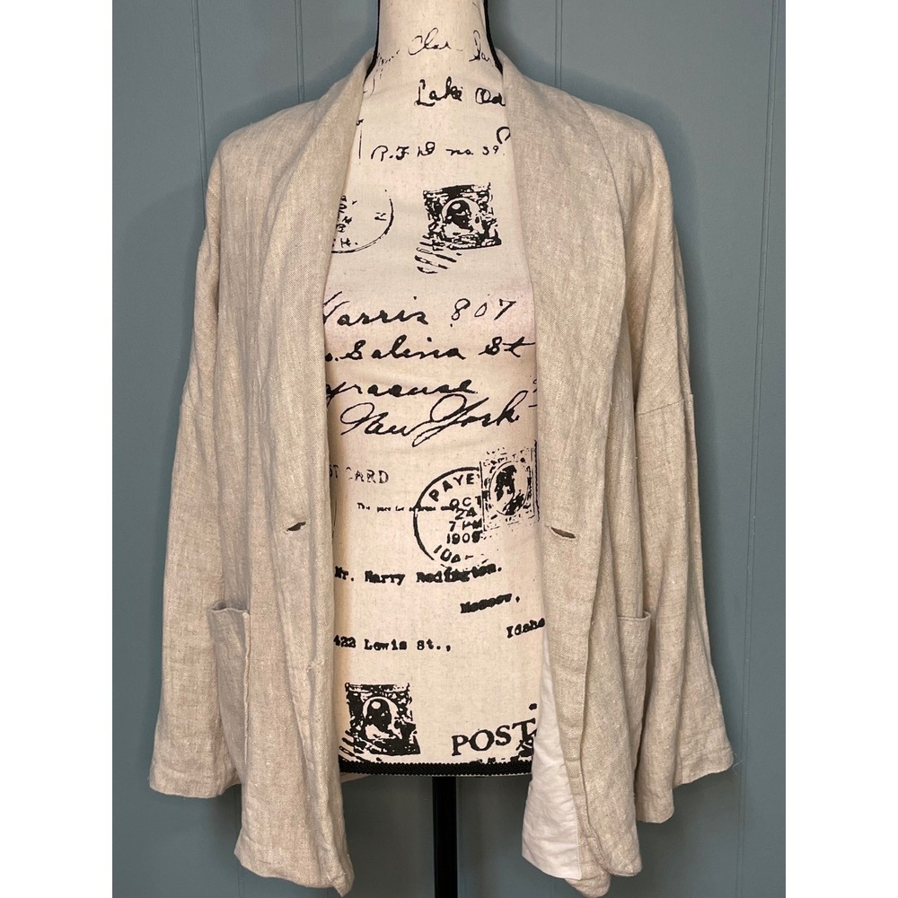 ZARA Linen Double Breasted Blazer‎ Jacket Beige Women Size S